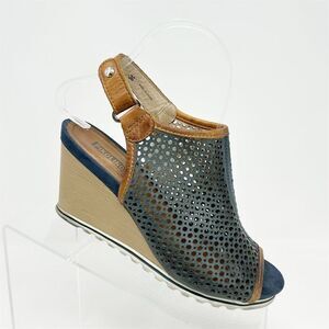 Pikolinos Women's Bali Slingback Wedge Sandals Size 36 Perforated Blue Leather